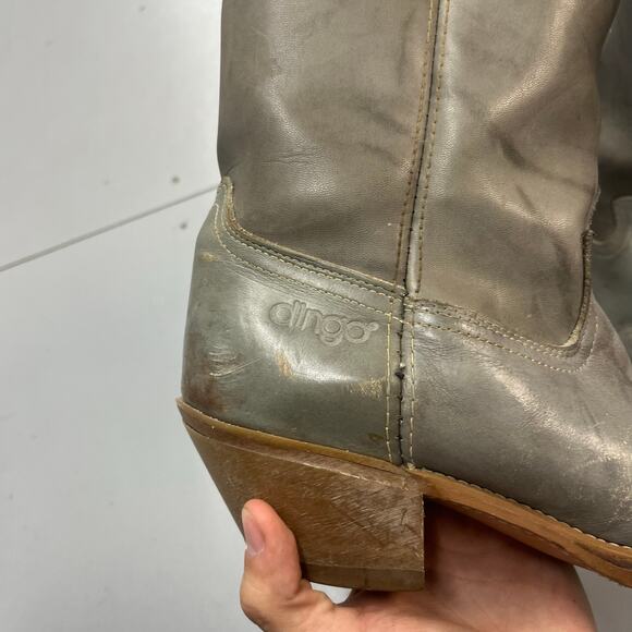 VTG Gray Distressed Dingo Western Cowboy Boots Made IN USA SZ 9.5 - Picture 2 of 8